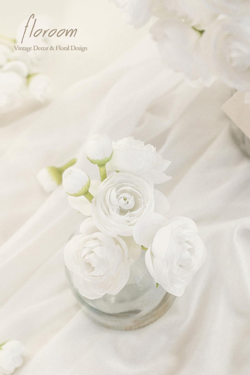 Floroom Ranunculus Artificial Flowers 18 Pcs White Faux Silk Mini Ranunculus Bulk Fake Wedding Filler Flowers for DIY Bouquets, Centerpieces, Bridal Shower Decorations & Arrangements - Image 4