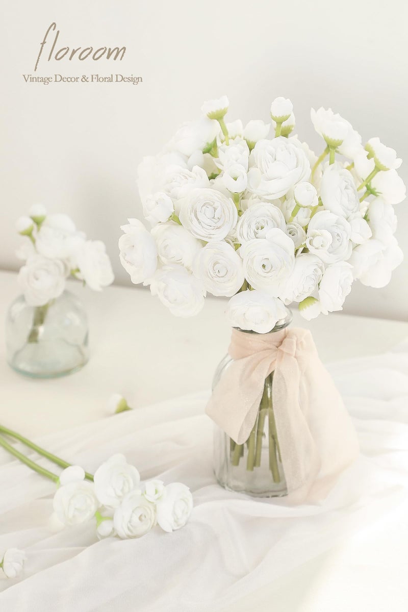 Floroom Ranunculus Artificial Flowers 18 Pcs White Faux Silk Mini Ranunculus Bulk Fake Wedding Filler Flowers for DIY Bouquets, Centerpieces, Bridal Shower Decorations & Arrangements - Image 2