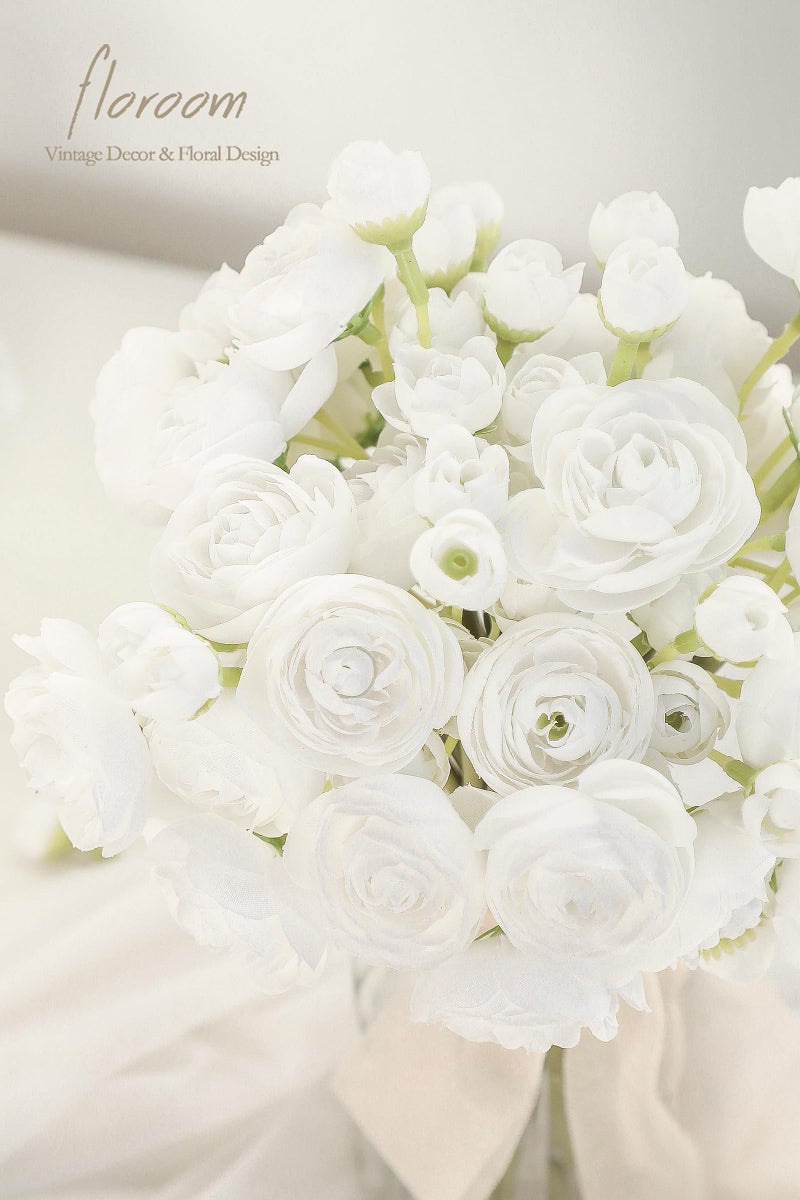 Floroom Ranunculus Artificial Flowers 18 Pcs White Faux Silk Mini Ranunculus Bulk Fake Wedding Filler Flowers for DIY Bouquets, Centerpieces, Bridal Shower Decorations & Arrangements - Image 3