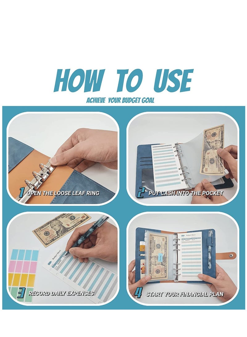 Budget Binder with Envelopes, Cash for Budgeting, A6 with Stickers,  Saving with 24Pcs Expense Sheets(Blue) - Image 3