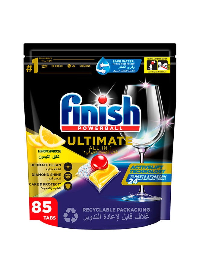 Finish - Powerball Ultimate All In 1 Dishwasher Detergent Diamond Shine Lemon Sparkle 85 Tablets Multicolour - Image 1
