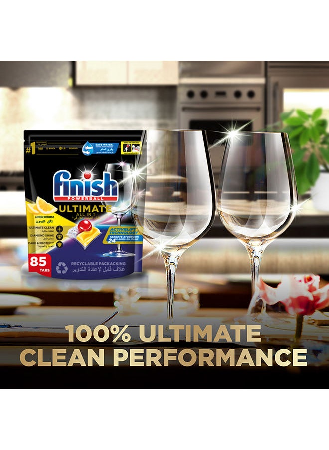 Finish - Powerball Ultimate All In 1 Dishwasher Detergent Diamond Shine Lemon Sparkle 85 Tablets Multicolour - Image 1