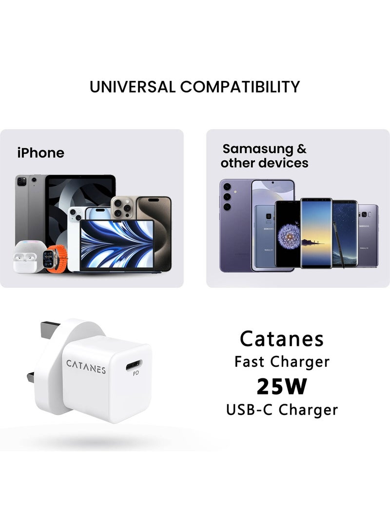 CATANES 25W Fast Charger Type C 3Pin for iPhone Samsung and all Universal Mobile Phones and Digital Devices / White  - Image 2