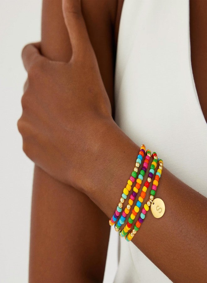 GWH Easter Basket Stuffers - Easter Gifts for Daughters Sons 4PCS Colorful Beaded Initial C Bracelets for Women, Fade-Resistant Cute Stretch Heart Letter Bracelet Initial Stackable Bracelet Jewelry for Daughters - Image 3
