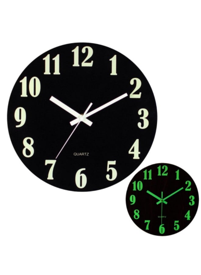 GGEROU Luminous Wall Clock, Silent Wooden Design Night Lights Round Wall Clock, Silent Non-Ticking Battery Operated Round Wall Clocks, 12 Inch  - Image 1