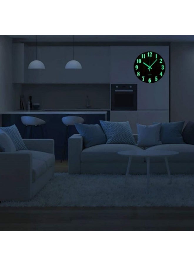 GGEROU Luminous Wall Clock, Silent Wooden Design Night Lights Round Wall Clock, Silent Non-Ticking Battery Operated Round Wall Clocks, 12 Inch  - Image 2