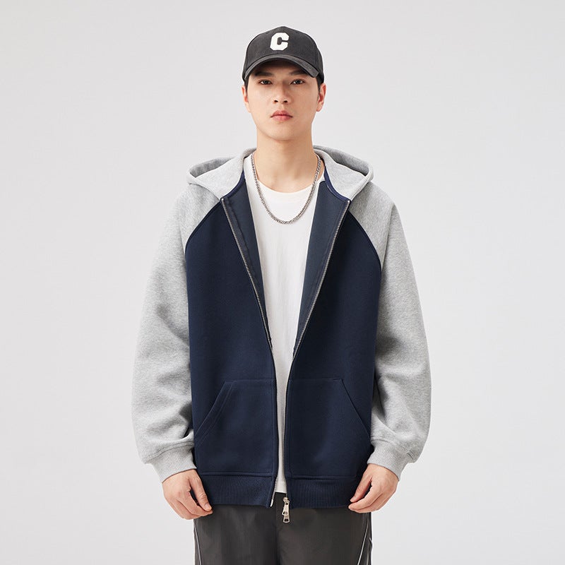 Contrast Color Stitching Hooded Cardigan Japanese-Style Loose Comfortable Casual All-Match 2024 Trendy Brand Men'S And Women'S Sweater Jacket - Image 4