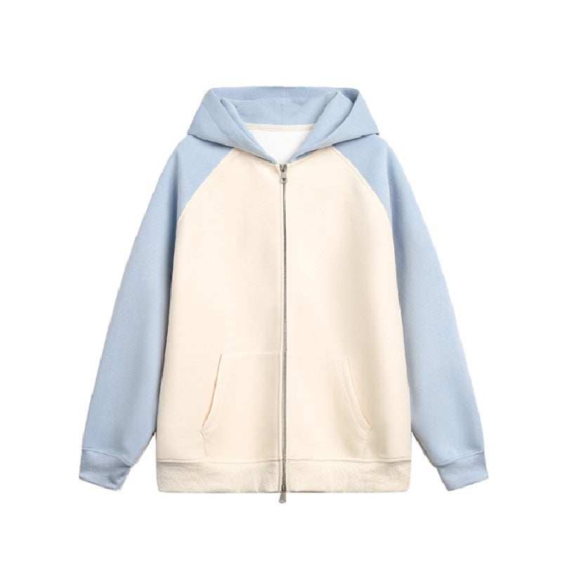 Contrast Color Stitching Hooded Cardigan Japanese-Style Loose Comfortable Casual All-Match 2024 Trendy Brand Men'S And Women'S Sweater Jacket - Image 1