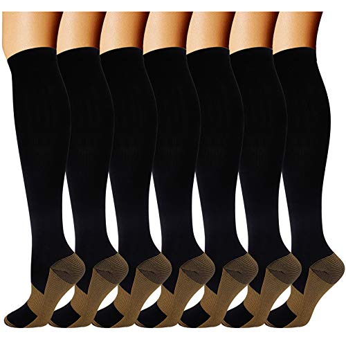 Double Couple 7 Pairs Copper Compression Socks for Men Women Knee High Stockings Support Socks for Sports - Image 1