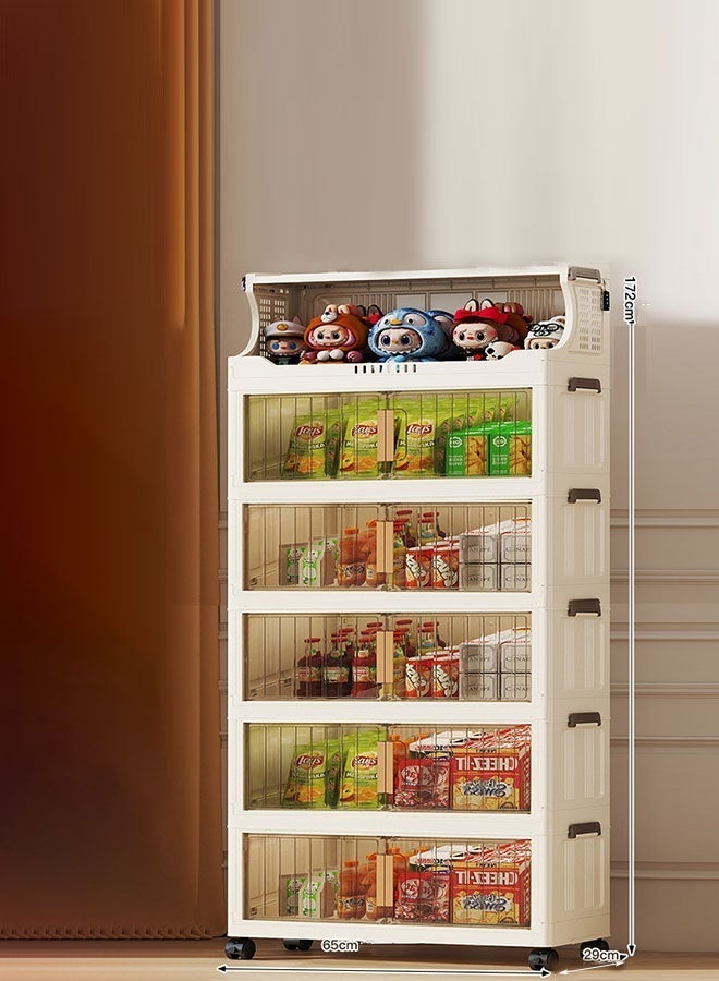 CozyNest 5-Tier Transparent Rolling Storage Rack, 65 cm Wide, for Living Room and Bedroom - Image 1