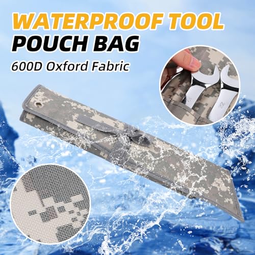 ROCKCOON 16 Pocket Wrench Roll Organizer, Rolled Tool Pouch Bag with Water Proof Oxford Cloth, Light Camouflage - Image 3