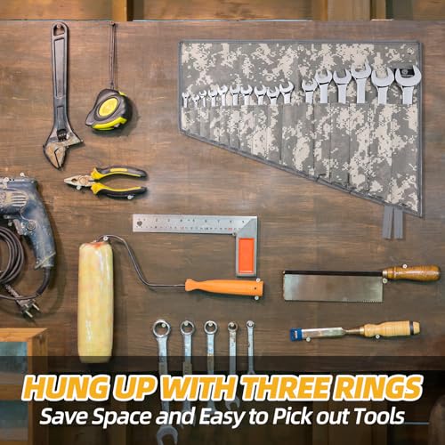 ROCKCOON 16 Pocket Wrench Roll Organizer, Rolled Tool Pouch Bag with Water Proof Oxford Cloth, Light Camouflage - Image 5