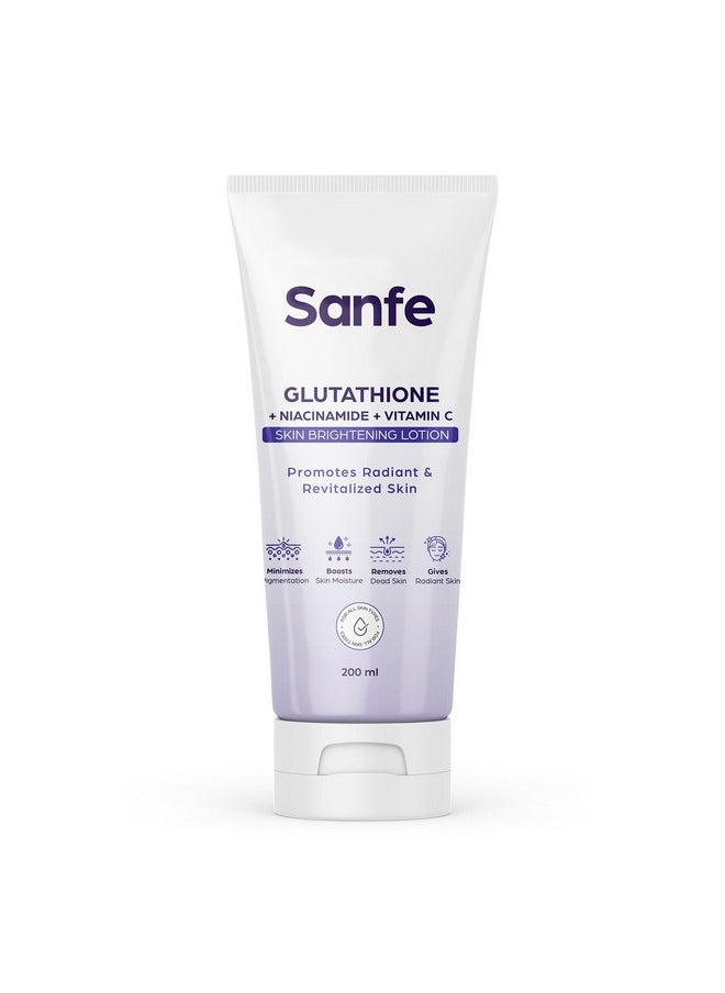 Sanfe - Glutathione Niacinamide Vitamin C Skin Brightening Lotion | Hydrating, Minimizes Pigmentation, Removes Dead Skin | Skin Whitening Lotion For Women & Men | Tan Removal & Glow 200Ml - Image 1