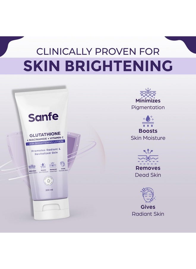 Sanfe - Glutathione Niacinamide Vitamin C Skin Brightening Lotion | Hydrating, Minimizes Pigmentation, Removes Dead Skin | Skin Whitening Lotion For Women & Men | Tan Removal & Glow 200Ml - Image 1