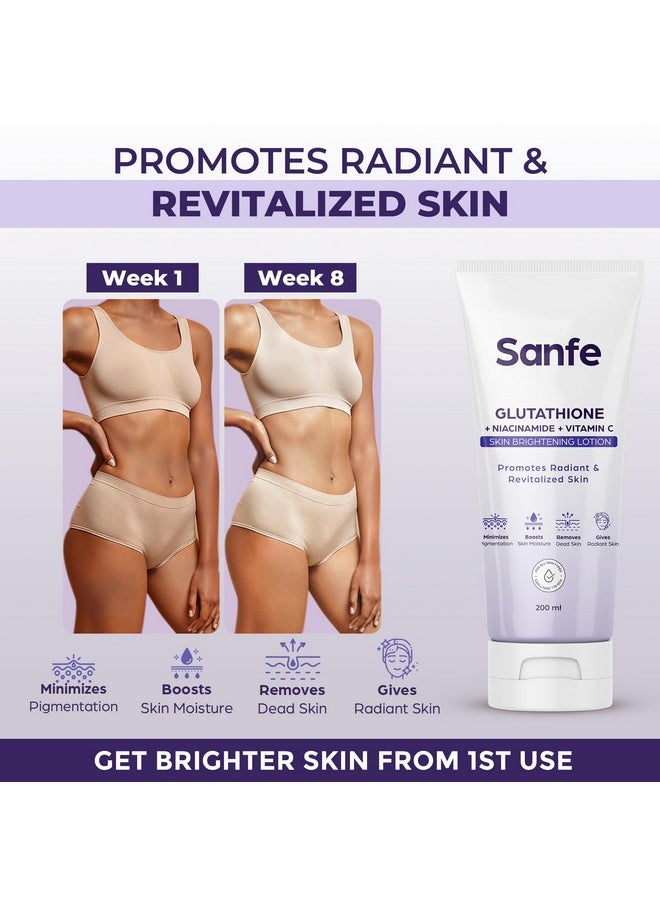 Sanfe - Glutathione Niacinamide Vitamin C Skin Brightening Lotion | Hydrating, Minimizes Pigmentation, Removes Dead Skin | Skin Whitening Lotion For Women & Men | Tan Removal & Glow 200Ml - Image 1