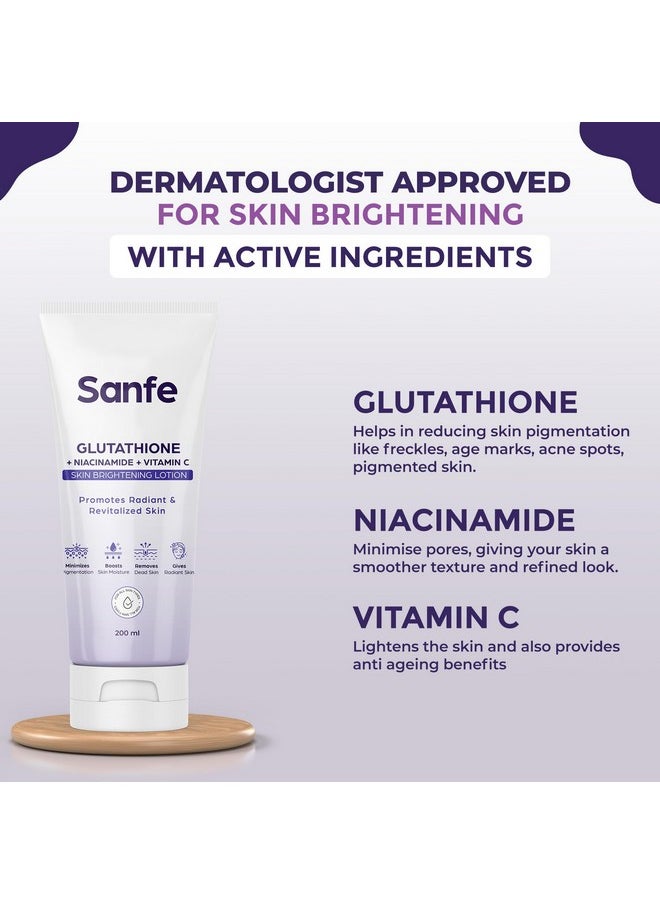 Sanfe - Glutathione Niacinamide Vitamin C Skin Brightening Lotion | Hydrating, Minimizes Pigmentation, Removes Dead Skin | Skin Whitening Lotion For Women & Men | Tan Removal & Glow 200Ml - Image 1