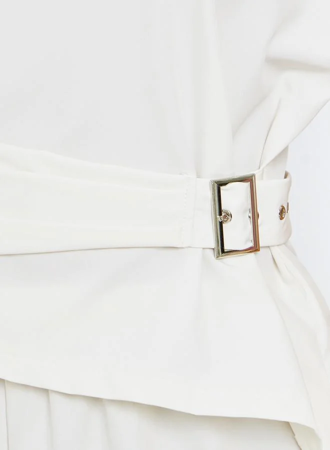 Styli Beige Beige Asymmetric Hem Top and Wide Leg Pants Co-Ords for Women | Best Price UAE