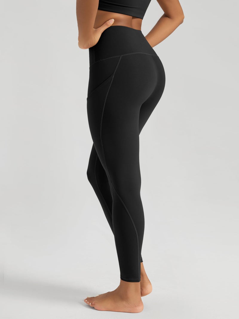 ODODOS Women's High Waisted 7/8 Yoga Leggings with Pockets, 25" Inseam Tummy Control Non See Through Workout Athletic Running Yoga Pants, Black, Large - Image 2