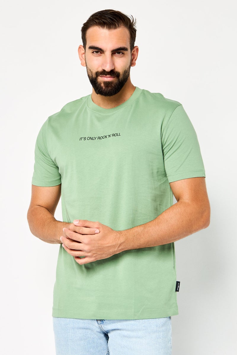 JOHN RICHMOND Men Crew Neck Short Sleeve Graphic Print T-shirt, Dark Sage - Image 1