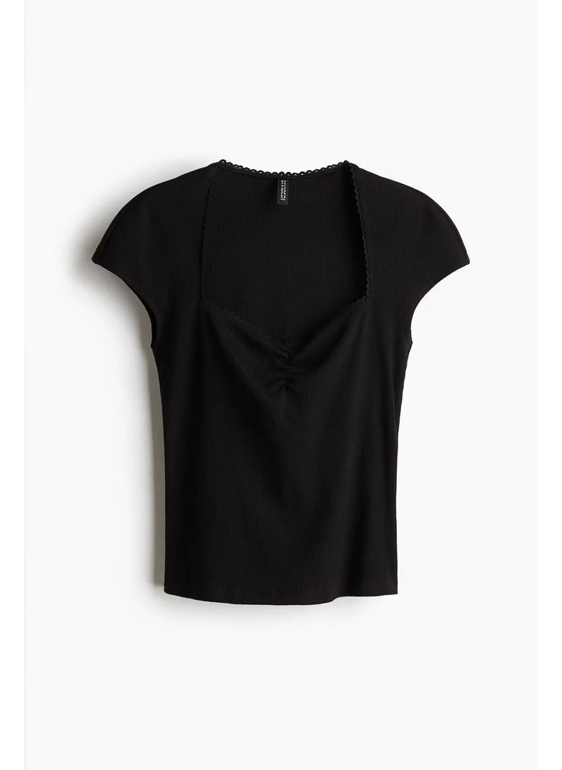 H&M Ribbed sweetheart-neck top