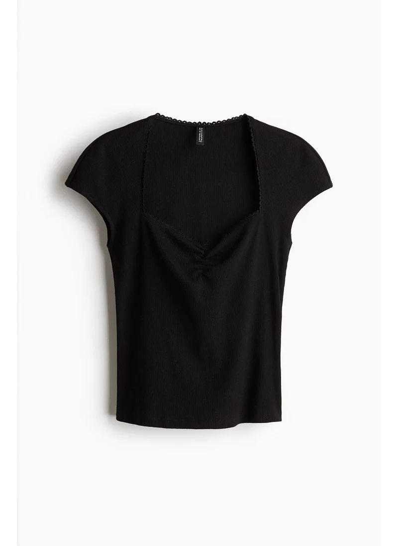 اتش اند ام Ribbed sweetheart-neck top