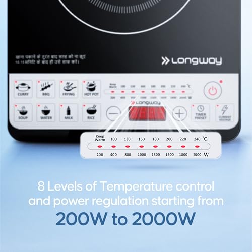 Longway Cruiser IC PB 2000 Watt Induction Cooktop with Auto Shut-Off & Over-Heat Protection With 8 Cooking Mode & BIS Approved (Black, Push Button) - Image 2