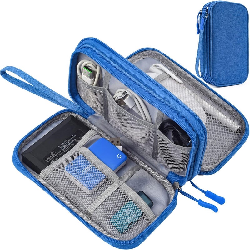 CAOODKDK CAOODKDK Electronics Accessories Organizer Pouch Bag, Electronic Organizer Travel Case Cable Organizer Electronics Accessories Bag for Cable, Charger, SD Card, Business Travel Gadget Bag (Blue)  - Image 1