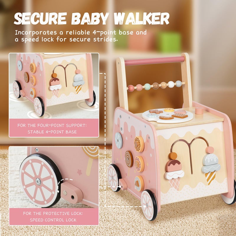 bpmfkid Wooden Baby Walker, Multifunctional Ice Cream Cart Activity Toy for Learning to Push Walk with Wheels, Pretend Playset Ideal for Toddlers, Boys and Girls Ages 18-36M - Image 5
