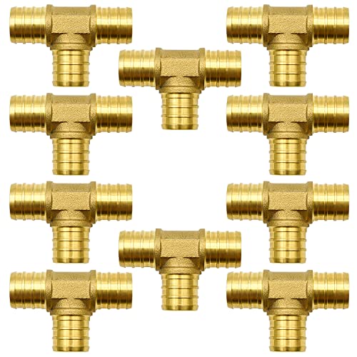 Ruby Q 10 Pack 3/4" PEX Fittings, Brass Tee Fittings, for PEX Tubing Pipe - Image 1