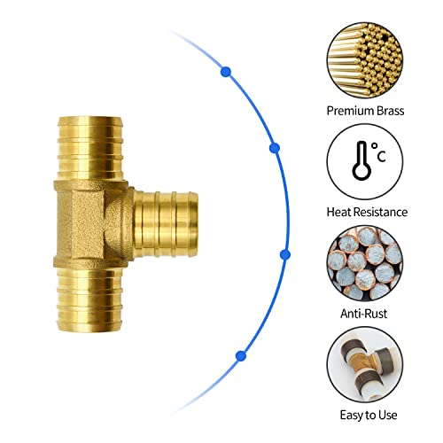 Ruby Q 10 Pack 3/4" PEX Fittings, Brass Tee Fittings, for PEX Tubing Pipe - Image 2