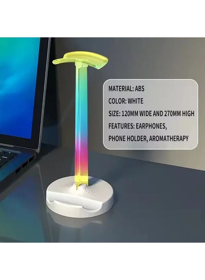 White RGB Headphone Stand With Adjustable Ambient Light For Gaming Desktop - Image 1