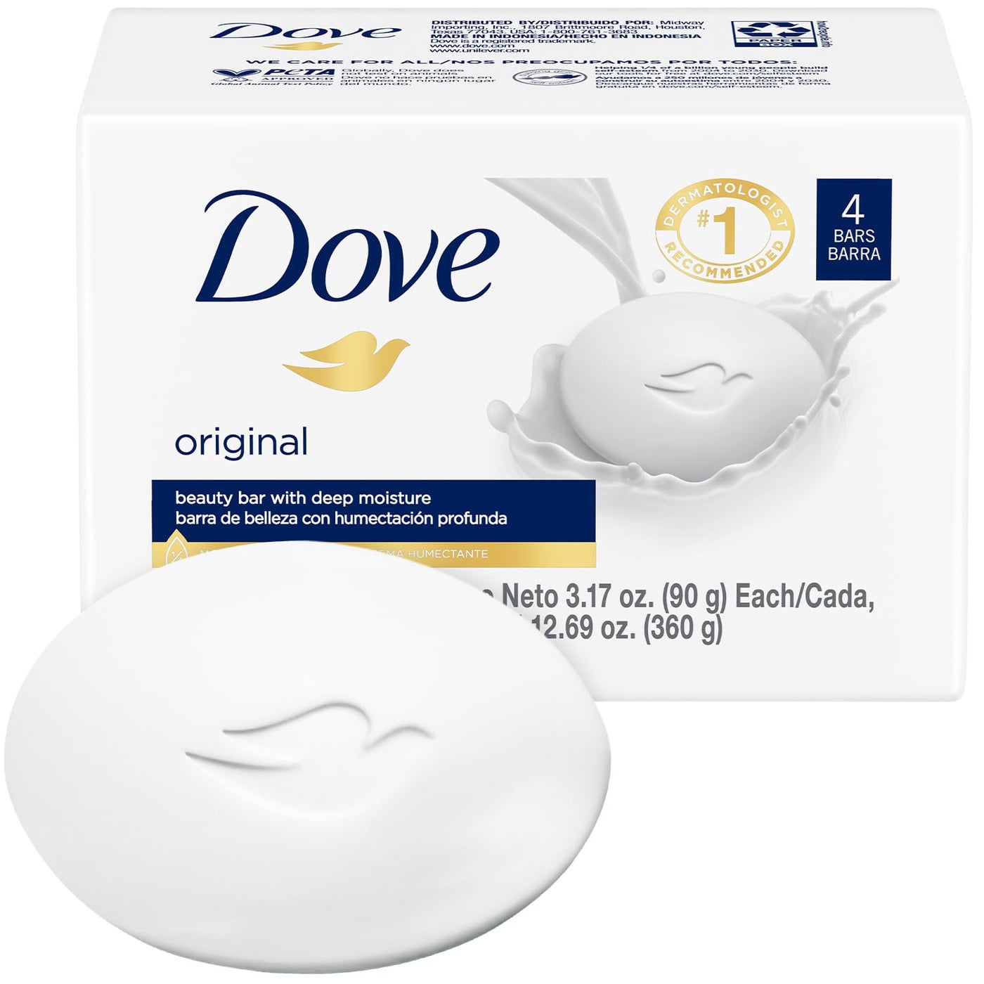 Dove Soap, Original Beauty Bar Pack (4 Soap Bars) â€“ 3-in-1 Moisturizing Face, Body & Hand Soap, 3.17 Oz Ea