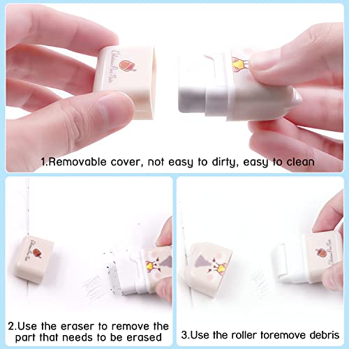 NEPOG 10 Pcs Cute Erasers, Cartoon Animal Themed Roller Eraser, Erasers for Kids, Eraser with Cover and Roller for Kids Office School Supplies - Image 3