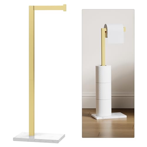 Homevacious Gold Toilet Paper Holder Stand Marble Base SUS 304 Stainless Steel Freestanding Tissue Roll Holder for Bathroom Rustproof Storage for 4 Rolls Brushed Gold by Homevacious - Image 1