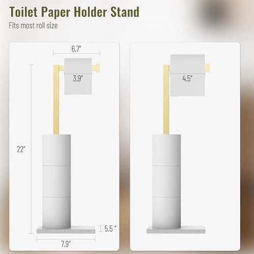 Homevacious Gold Toilet Paper Holder Stand Marble Base SUS 304 Stainless Steel Freestanding Tissue Roll Holder for Bathroom Rustproof Storage for 4 Rolls Brushed Gold by Homevacious - Image 3