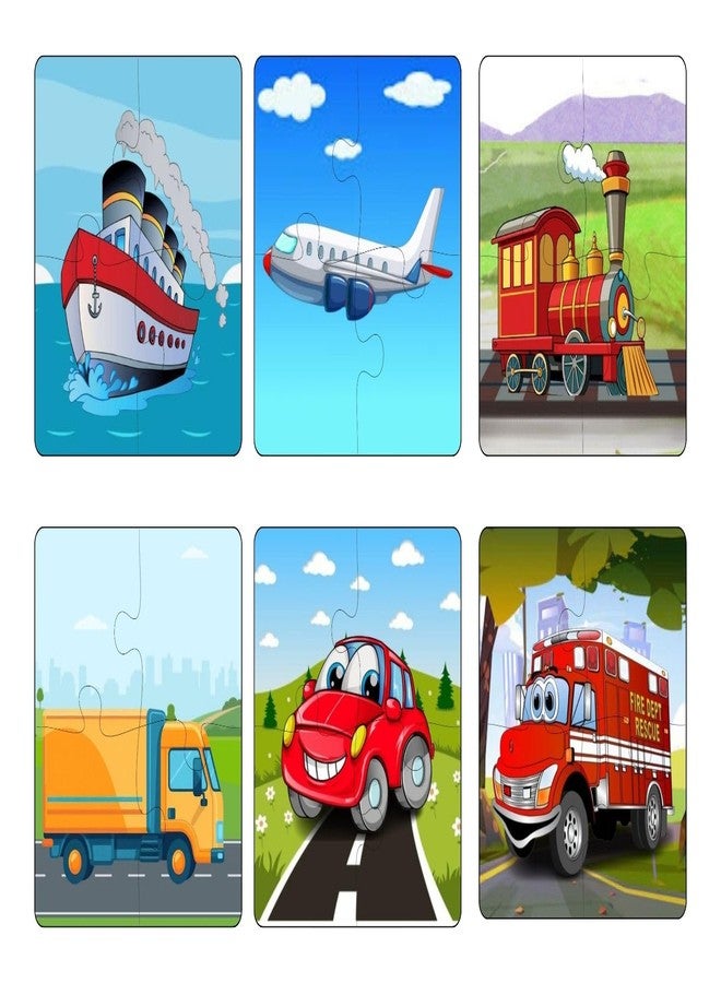 Exello 4 Piece Wooden Puzzle for Kids - Set of 6 Vehicles Jigsaw Puzzle, 4x4 Inches Size, Animals Wooden Jigsaw Puzzle Games for Children & Kids, Jigsaw Puzzles for Kids. - Image 1