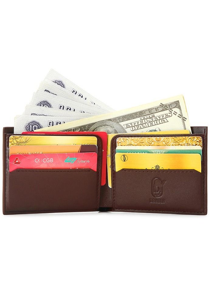 RAHALA - RA104 Genuine Leather Multiple Card Slots Casual Bifold Wallet - Brown - Image 1