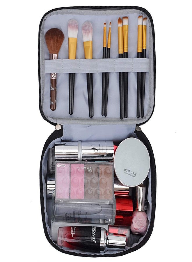ERHETUS Luxury Double Layer Makeup Pouch for Women | Premium Cosmetic Bag for Girls | Toiletry Pouches Kit with Brush Holder | Travel Wash Bags and inner ware storage organizer - Black Diamond - Image 4