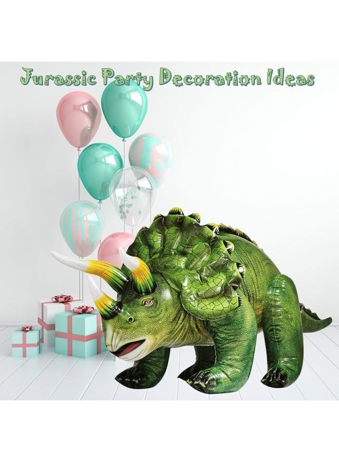 Jet Creations لعبة ديناصور ترايسيراتوبس قابلة للنفخ، 20" ارتفاع / 43" طول، أخضر غامق، للبركة، الحفلات، ديكور الحديقة، دعامة تصوير، ديكور بموضوع العصر الجوراسي - Image 2
