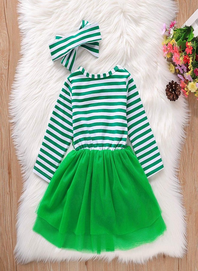 GOOCHEER St. Patrick´s Day Toddler Girl Outfit Clover Long Sleeves Toddler Girl St. Patrick´s Day Dress Clothes + Headband (Green, 2-3T) - Image 3