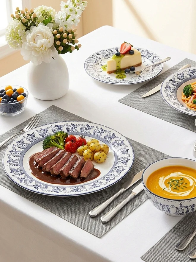 Shallow ROSA Porcelain 12-Pieces Dinnerware Set