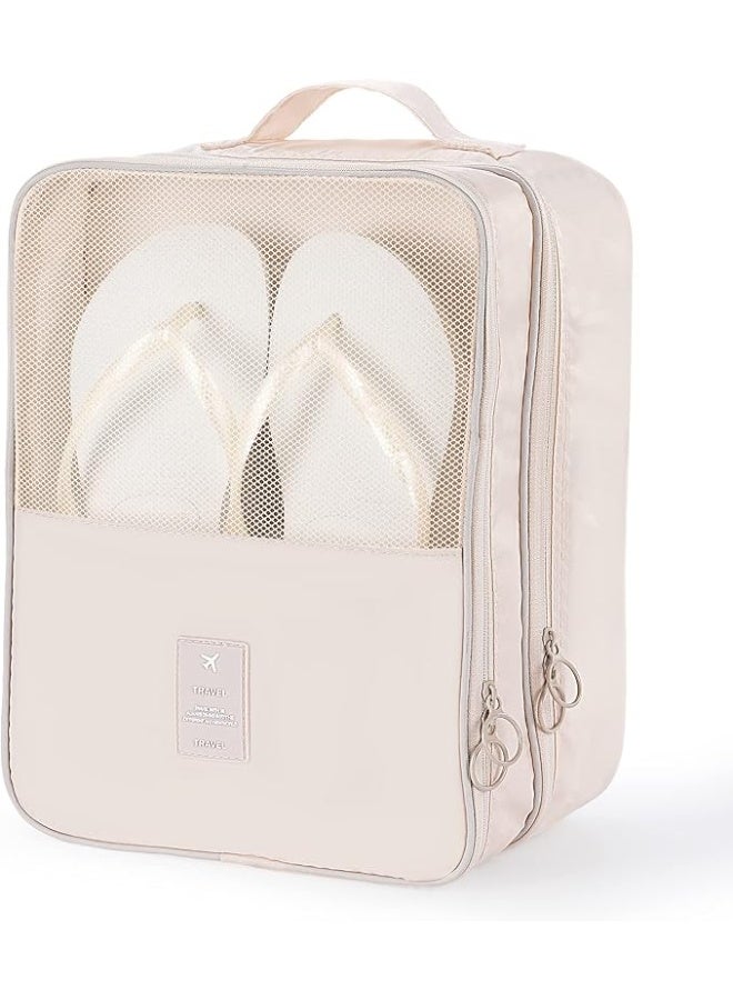 DUNISO Shoe Bag，Holds 3 Pair of Shoes Storage Bag，Hanging Travel Shoe Bag，Concise Style，Waterproof and Moisture-proof，for Outdoor，Travel，Business Trips,30*20*11cm，Beige - Image 1