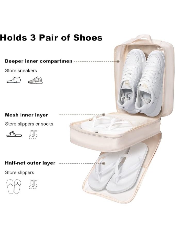 DUNISO Shoe Bag，Holds 3 Pair of Shoes Storage Bag，Hanging Travel Shoe Bag，Concise Style，Waterproof and Moisture-proof，for Outdoor，Travel，Business Trips,30*20*11cm，Beige - Image 4