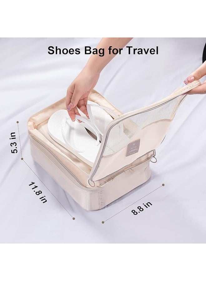 DUNISO Shoe Bag，Holds 3 Pair of Shoes Storage Bag，Hanging Travel Shoe Bag，Concise Style，Waterproof and Moisture-proof，for Outdoor，Travel，Business Trips,30*20*11cm，Beige - Image 3