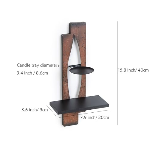 AIM & GGKK Wall Candle Sconce Holder,Set of 2 Rustic Wall Candle Sconce, Metal Double Shelf Design, Copper Brown Finish,for Living Room, Dining Room,Rustic Farmhouse Decorations - Image 3