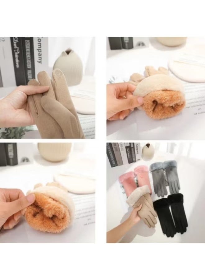 قفازات شتوية سميكة ودافئة للنساء، قفازات ركوب الدراجات، قفازات (بيج) - Image 2