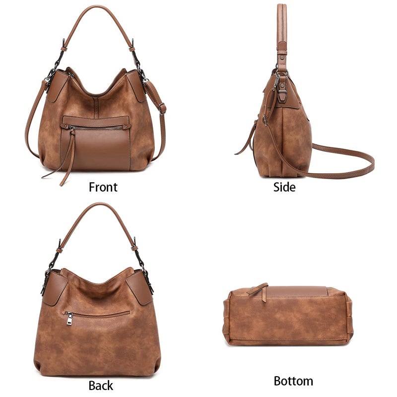 lapsting Hobo Bags for Women Handbags Boho Crossbody Ladies Shoulder Purses Designer Faux Leather with Wallet Brown 3PCS Set - Image 4