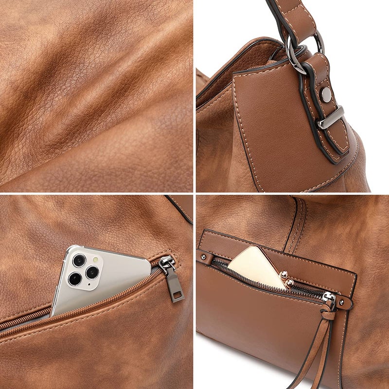lapsting Hobo Bags for Women Handbags Boho Crossbody Ladies Shoulder Purses Designer Faux Leather with Wallet Brown 3PCS Set - Image 2