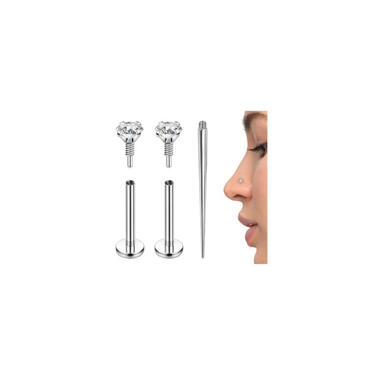 PunkTracker 16g/18g/20g Titanium Internal Thread CZ Stud Piercing Jewelry for Tragus Nose Helix Medusa Lip Labret - Helix Tragus Cartilage Earring for Women Men 3PCS - Image 1