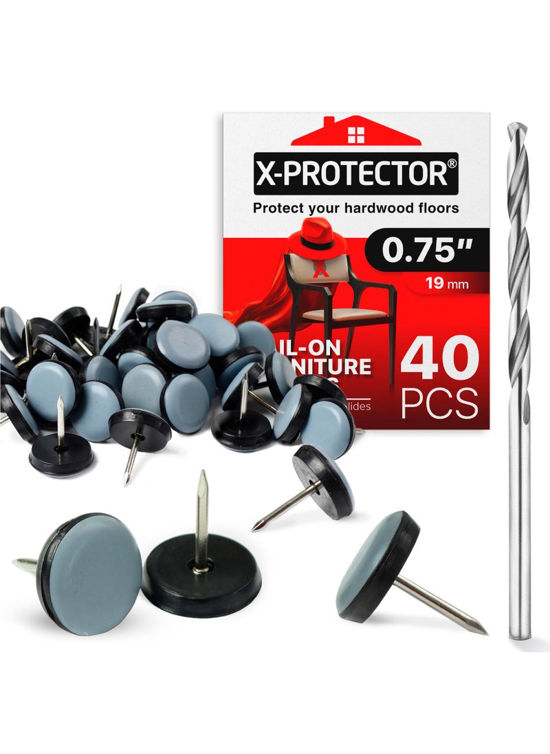 X-Protector Chair Glides XPROTECTOR  075 Furniture Glides 40 pcs  Best Nail on Furniture Sliders  Premium Chair Leg Floor Protectors  Slide Effortlessly with Chair Leg Pads That Protect Your Floor 
